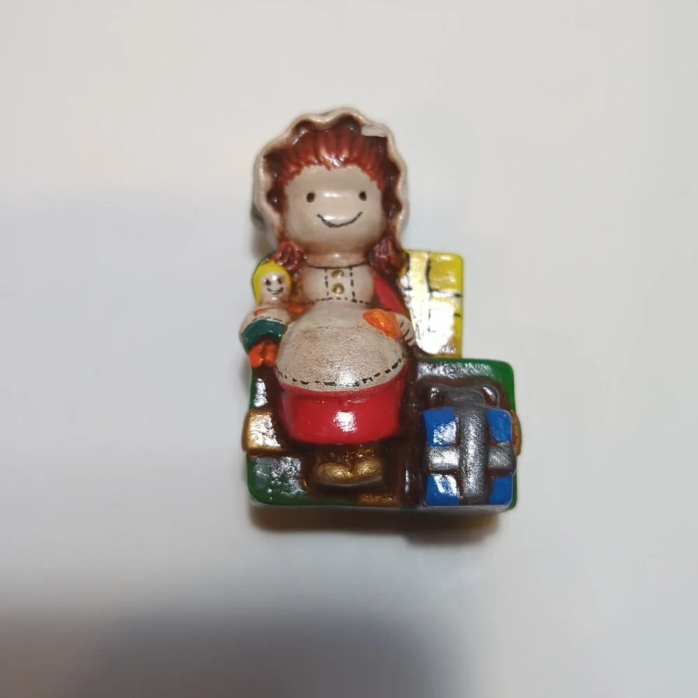 4 pc ceramic figures Karol Miller skier sleigh rocking horse boy girl winter